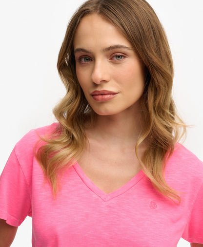Slub V-Neck T-Shirt,  Pink