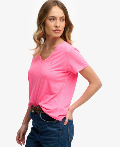 Slub V-Neck T-Shirt,  Pink