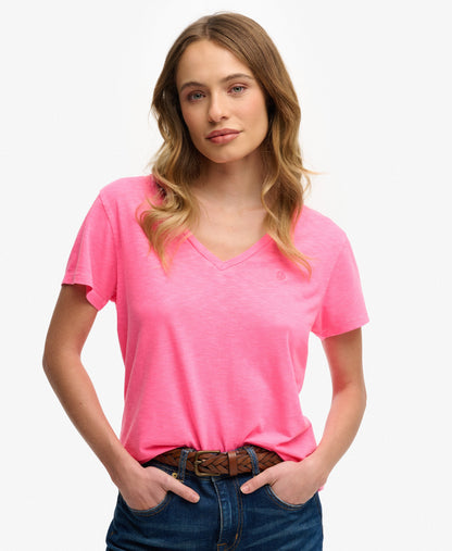 Slub V-Neck T-Shirt,  Pink