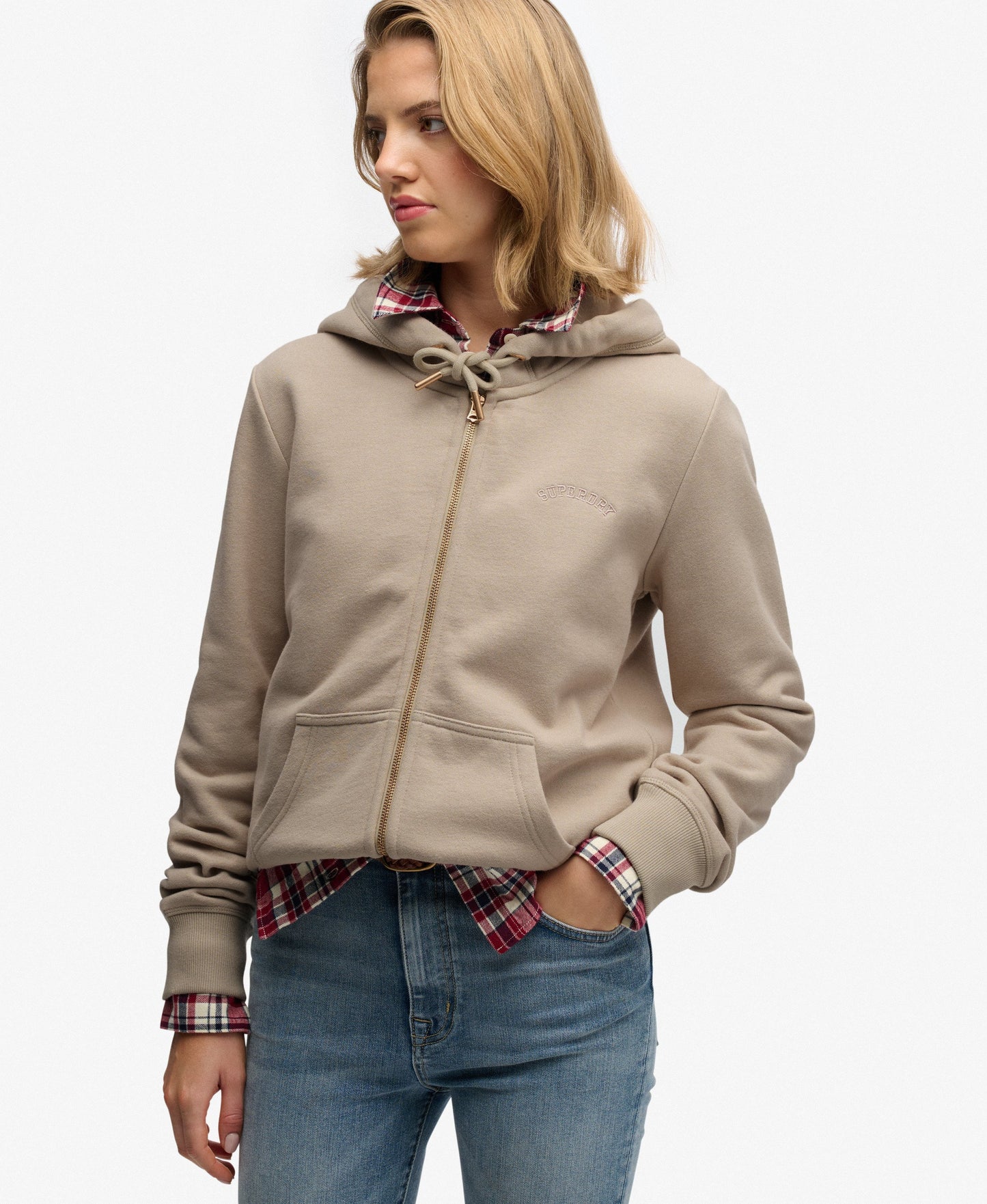 Essential Logo Zip Hoodie, Feather Grey