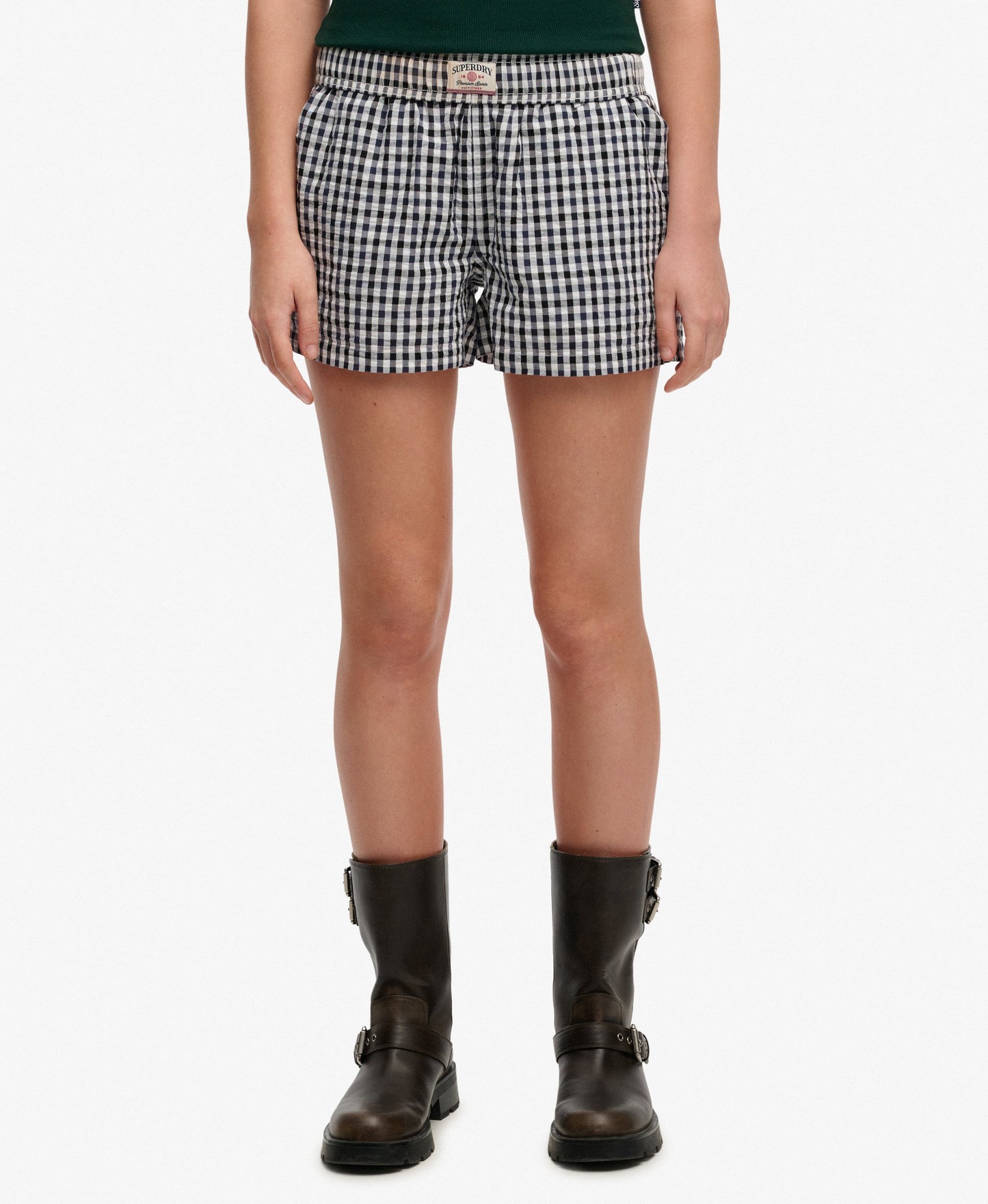 Superdry Gingham Elasticated Shorts, Navy