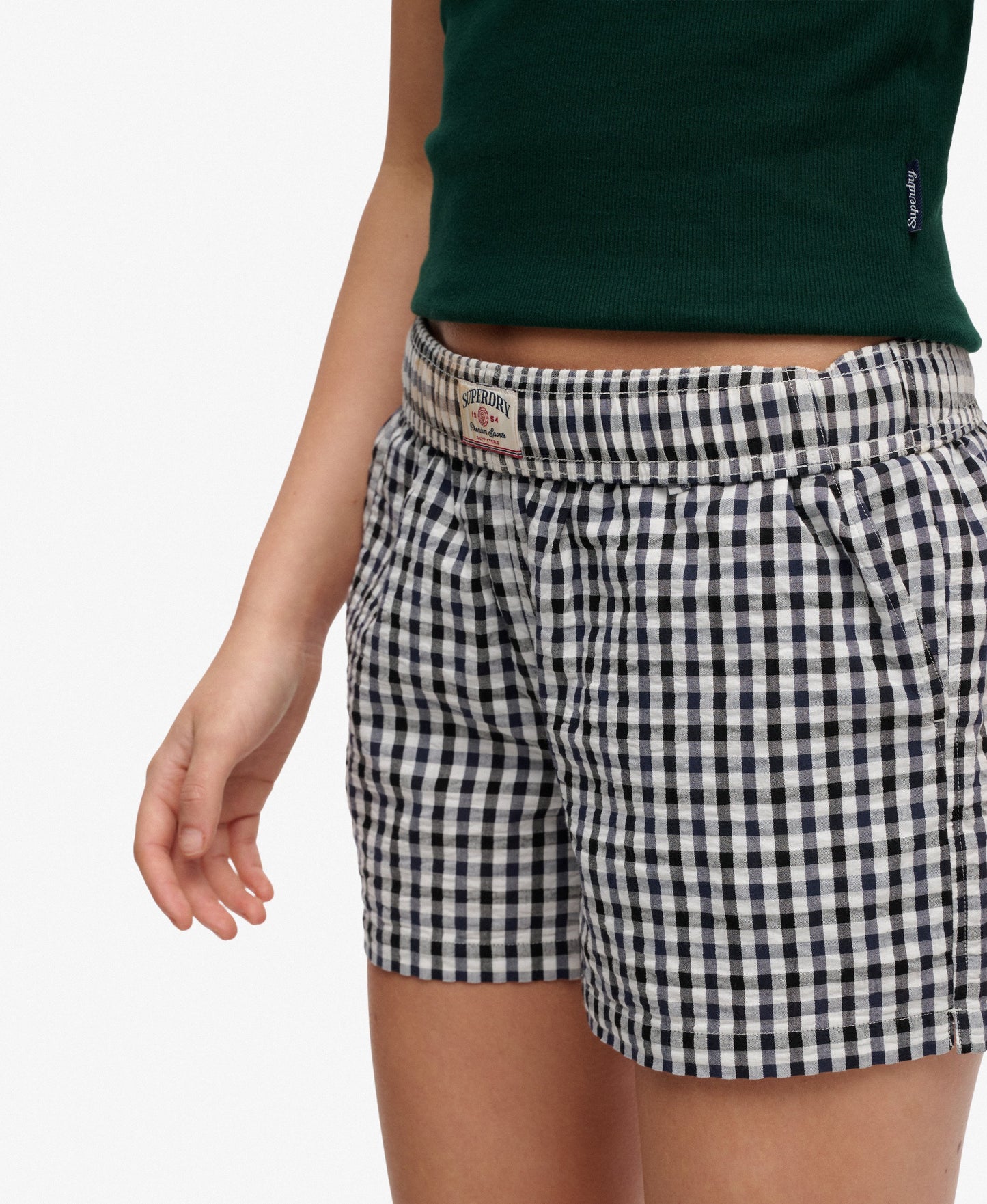 Superdry Gingham Elasticated Shorts, Navy