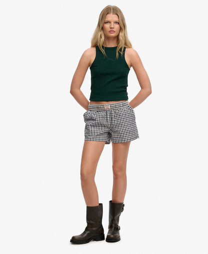 Superdry Gingham Elasticated Shorts, Navy