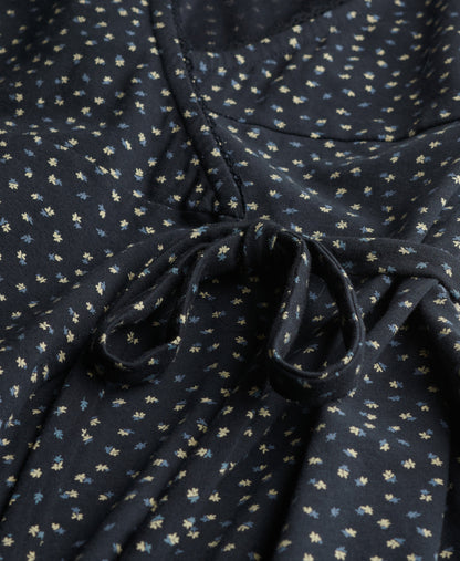 Floral Lace Trim Wrap Dress, Navy Petal