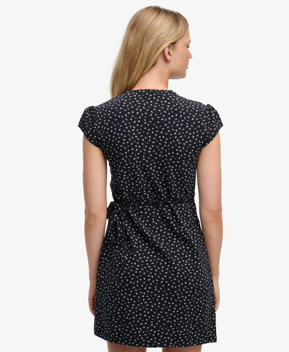 Floral Lace Trim Wrap Dress, Navy Petal