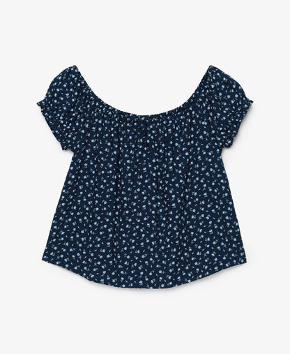 Ditsy Floral Bardot Top, Navy/Off White