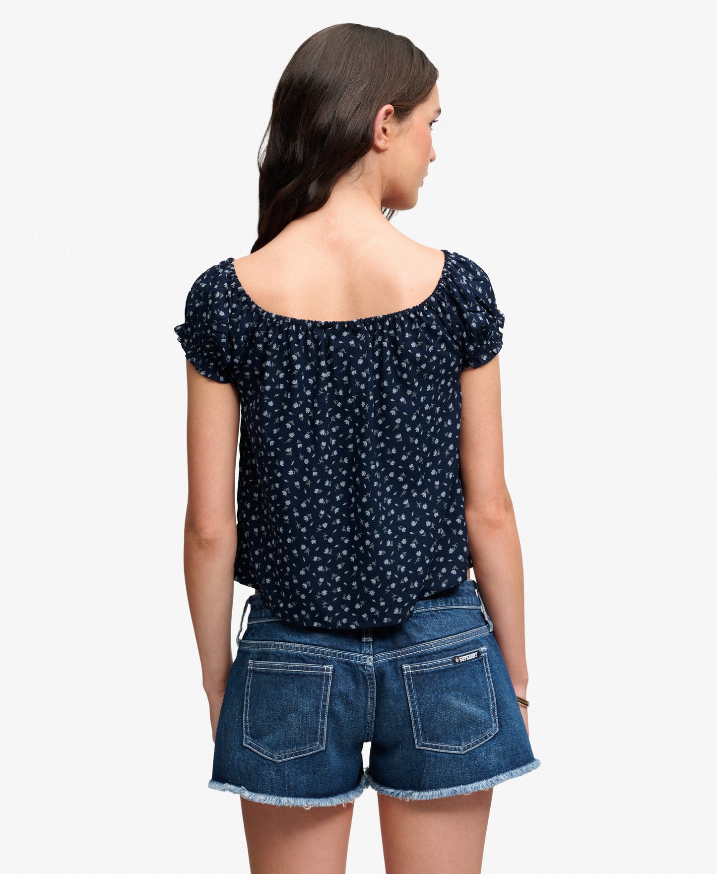 Ditsy Floral Bardot Top, Navy/Off White