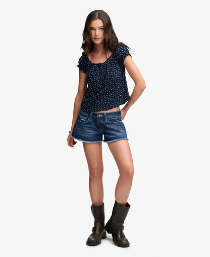 Ditsy Floral Bardot Top, Navy/Off White