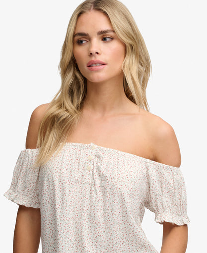Ditsy Floral Bardot Top, Off White