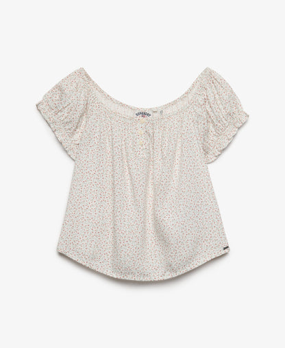 Ditsy Floral Bardot Top, Off White