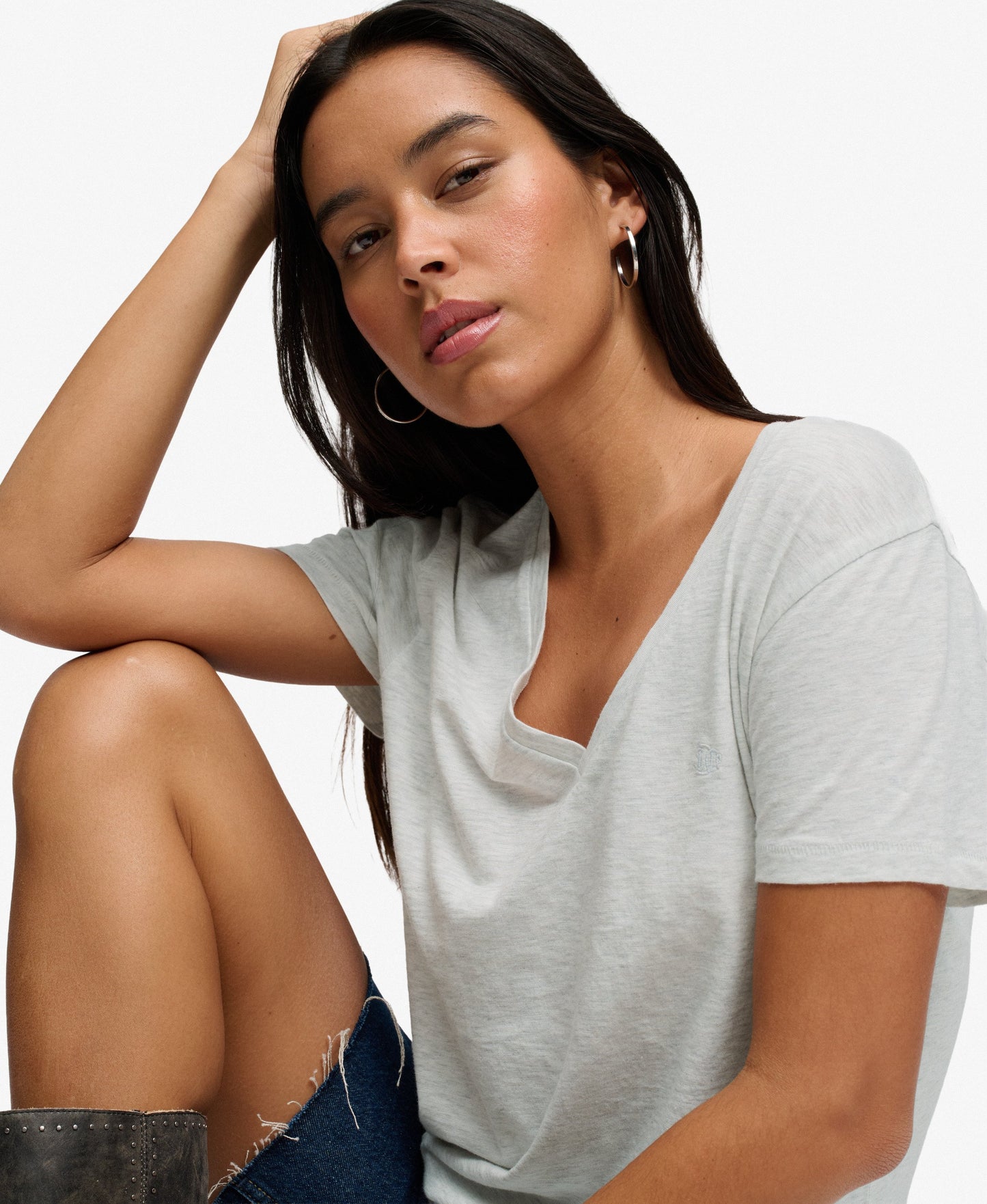 Slub V-Neck T-Shirt,  Light Grey