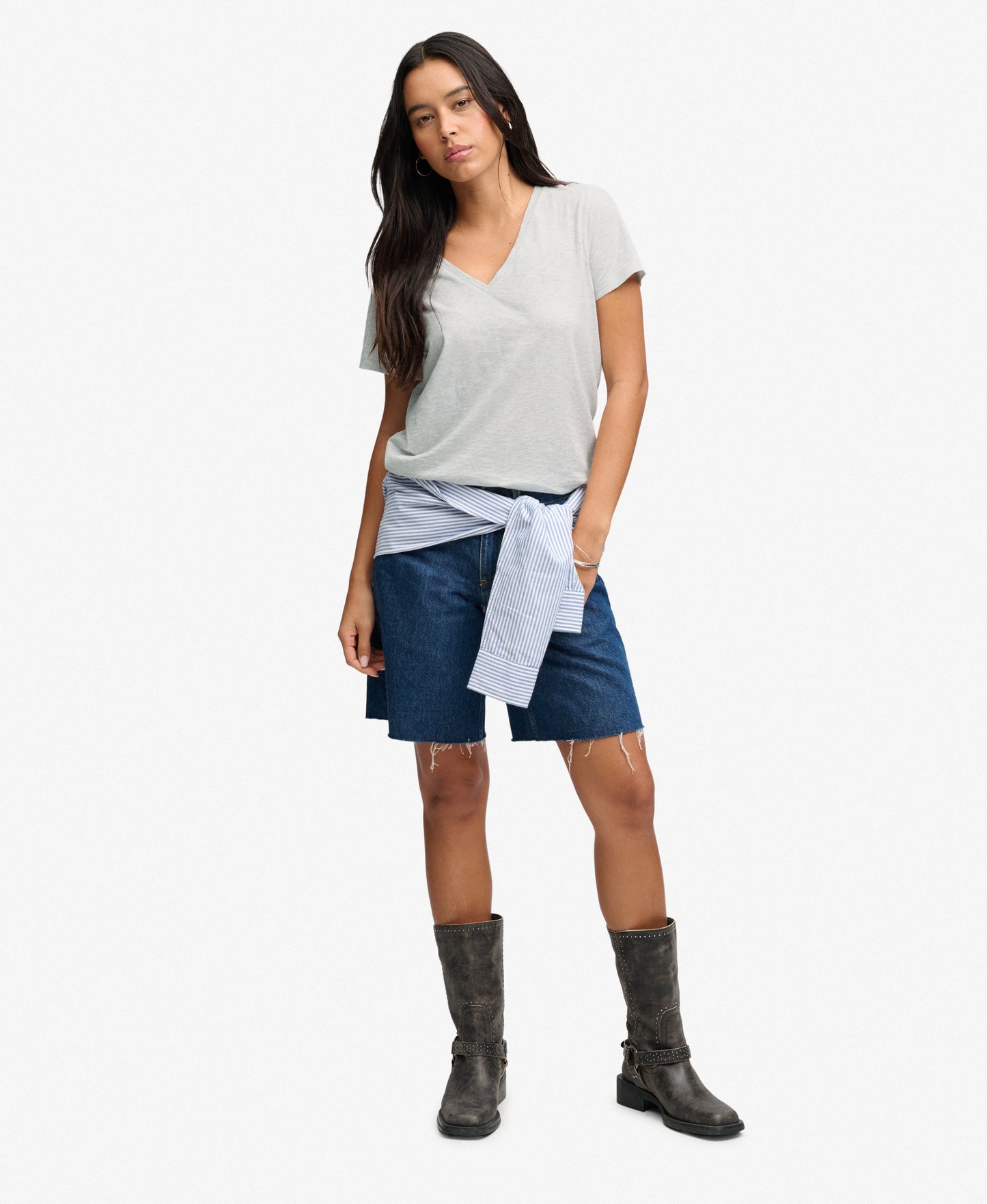 Slub V-Neck T-Shirt,  Light Grey