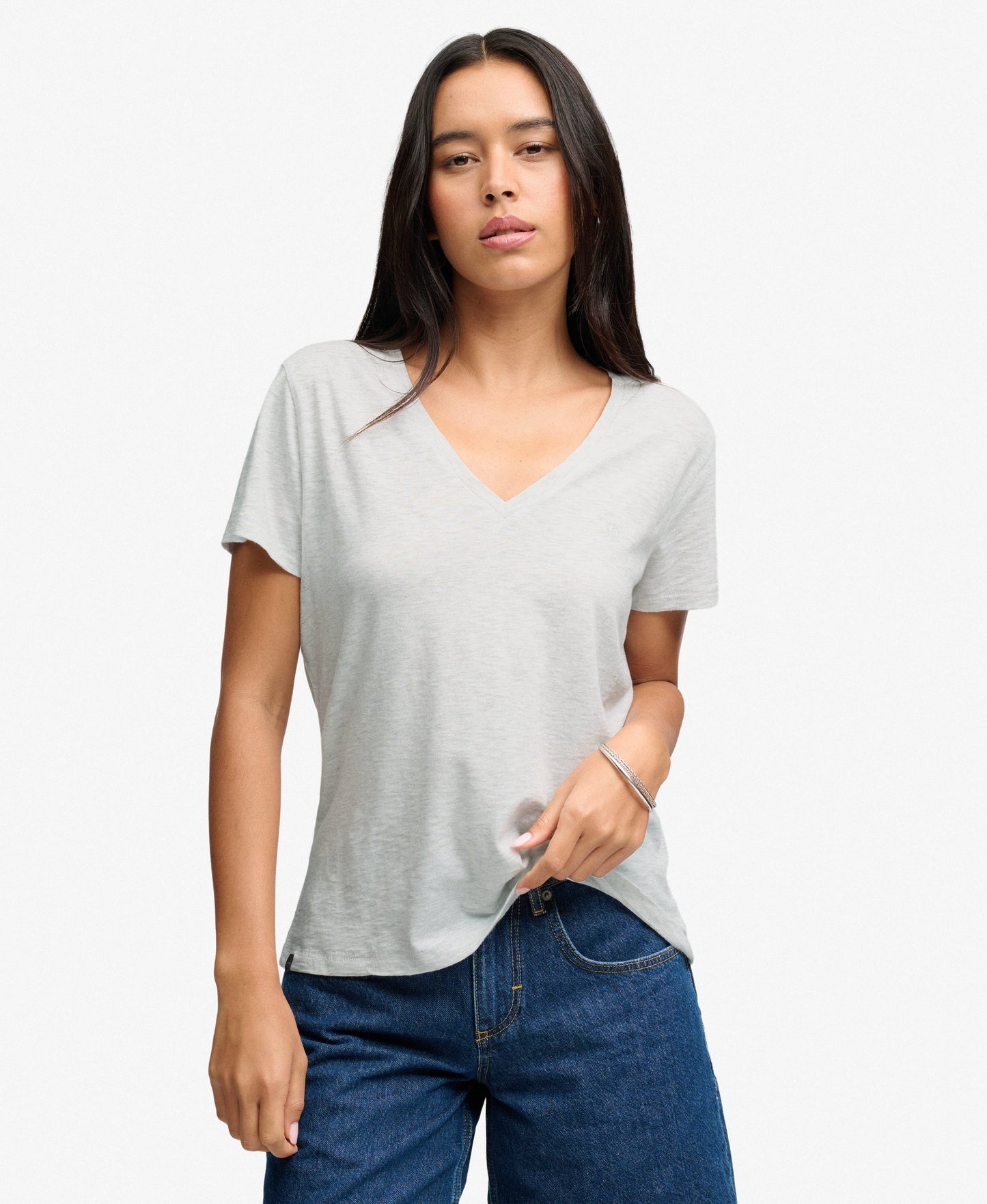 Slub V-Neck T-Shirt,  Light Grey