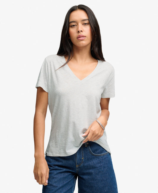 Slub V-Neck T-Shirt,  Light Grey