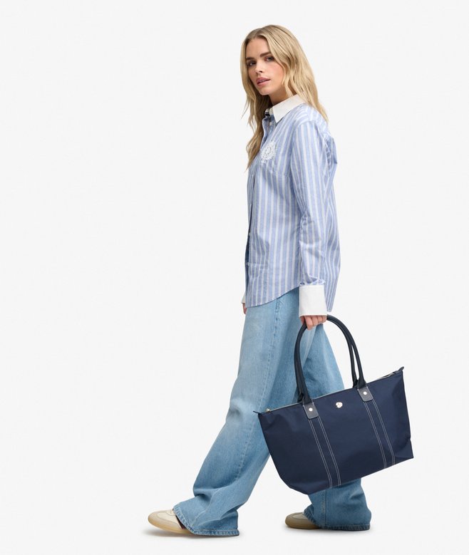 Large Zip Top Tote Bag, Navy